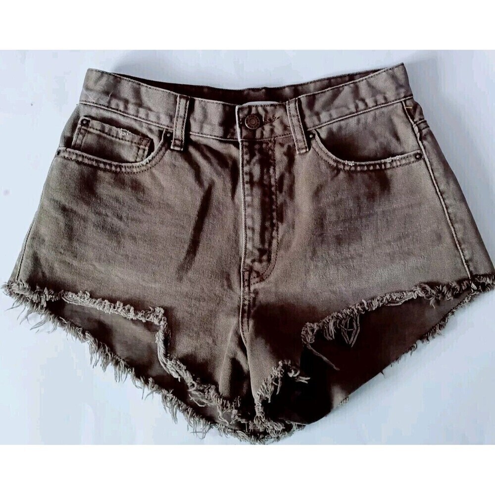 Urban Outfitters BDG Cheeky Jean Shorts Size 28 Olive Green High Rise Raw Hem